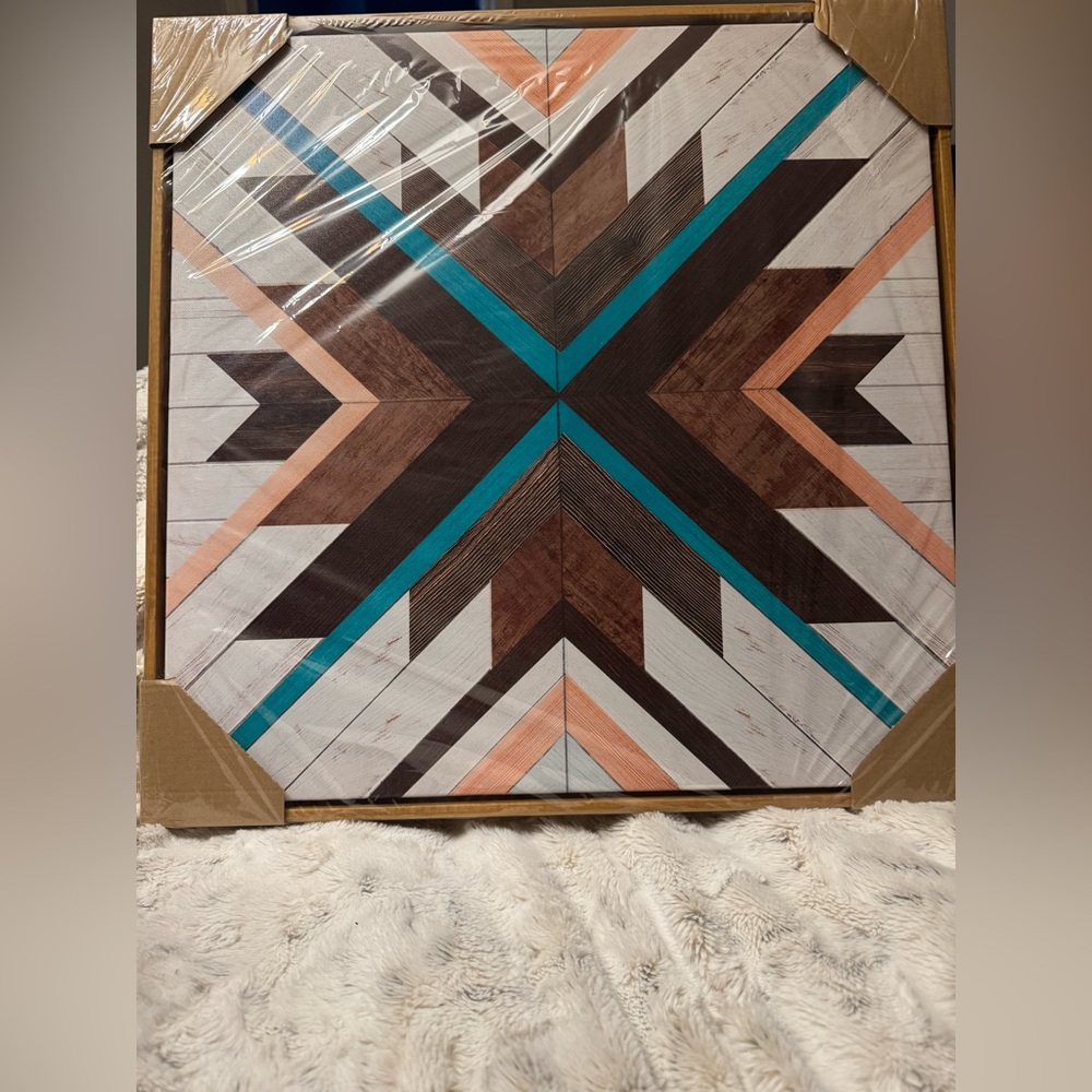 Geometric Wall Art with Teal and Brown Accents